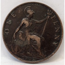 GREAT BRITAIN UK 1902 . ONE 1 PENNY . VARIETY . DOT IN DATE